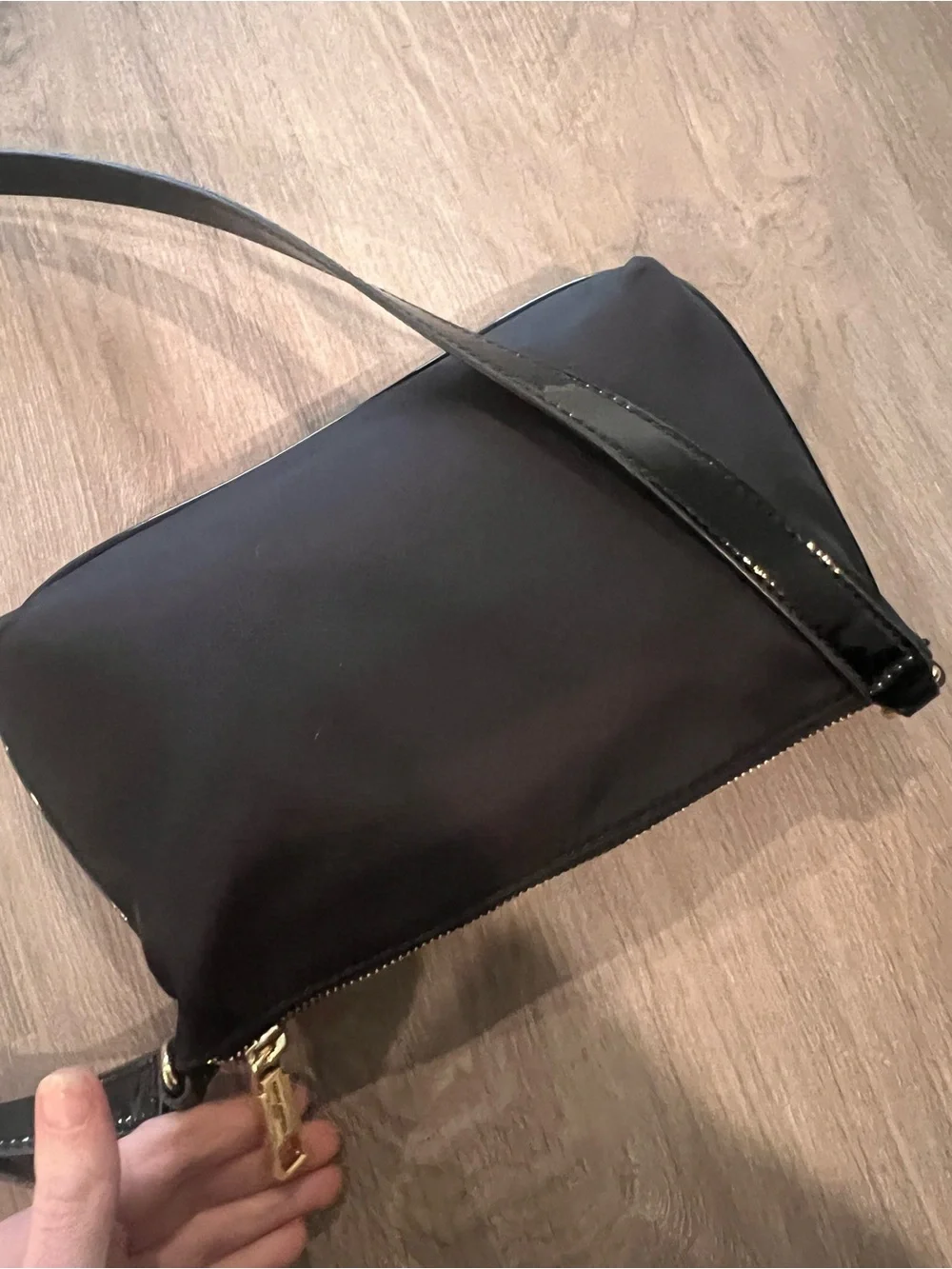 Karl Lagerfeld Black Nylon Crossbody with Patent Bow Accent